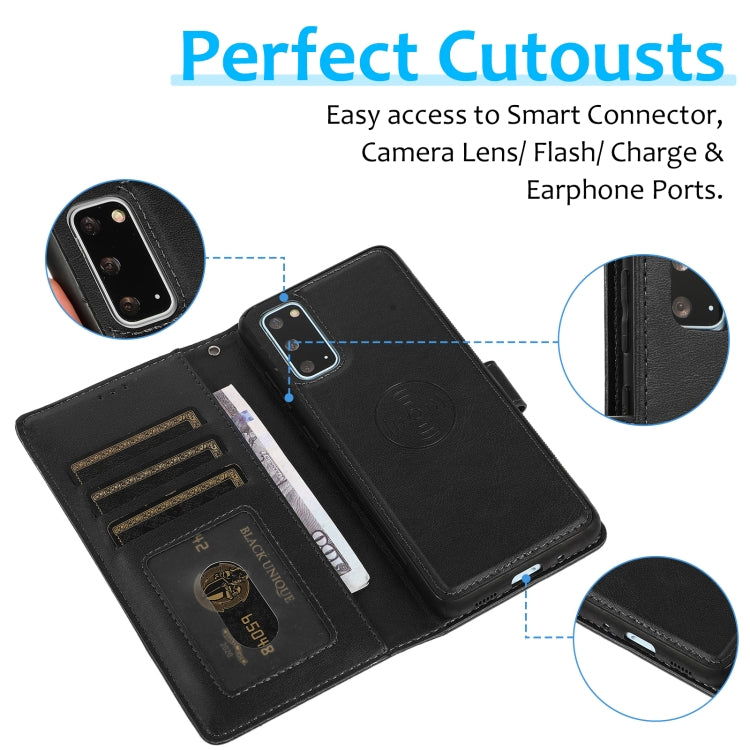 For Samsung Galaxy S20 Calf Texture 2 in 1 Detachable Magnetic Back Cover Horizontal Flip Leather Case with Holder & Card Slots & Wallet & Photo Frame(Black) by buy2fix