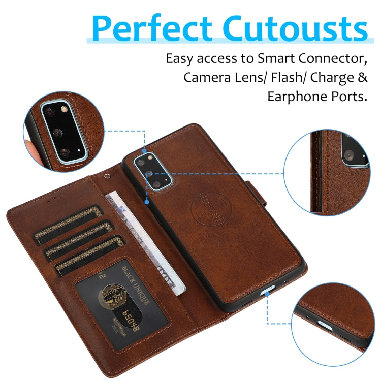 For Samsung Galaxy S20+ Calf Texture 2 in 1 Detachable Magnetic Back Cover Horizontal Flip Leather Case with Holder & Card Slots & Wallet & Photo Frame(Brown) by buy2fix