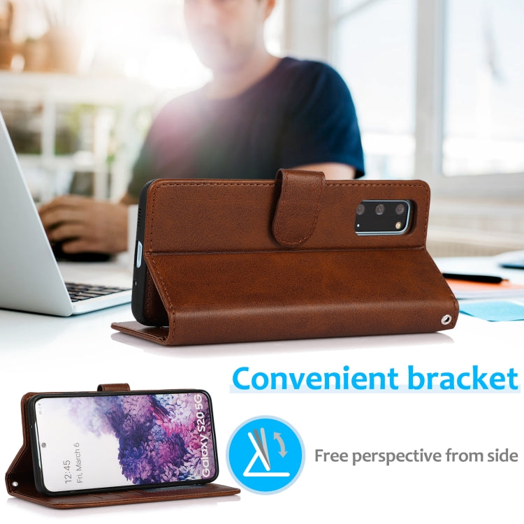 For Samsung Galaxy S20+ Calf Texture 2 in 1 Detachable Magnetic Back Cover Horizontal Flip Leather Case with Holder & Card Slots & Wallet & Photo Frame(Brown) by buy2fix