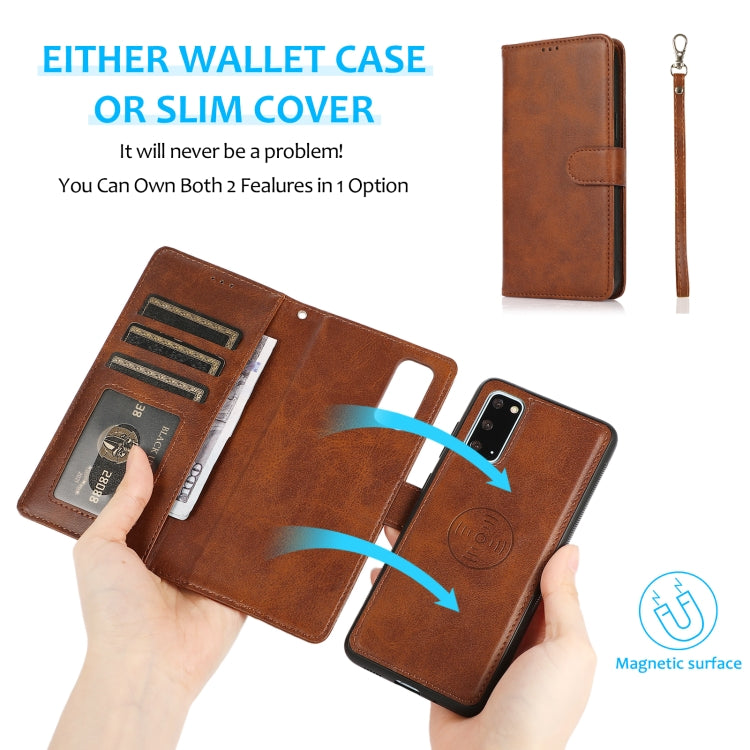 For Samsung Galaxy S20+ Calf Texture 2 in 1 Detachable Magnetic Back Cover Horizontal Flip Leather Case with Holder & Card Slots & Wallet & Photo Frame(Brown) by buy2fix