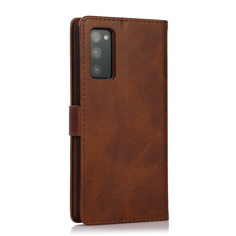For Samsung Galaxy S20 FE Calf Texture 2 in 1 Detachable Magnetic Back Cover Horizontal Flip Leather Case with Holder & Card Slots & Wallet & Photo Frame(Brown) by buy2fix