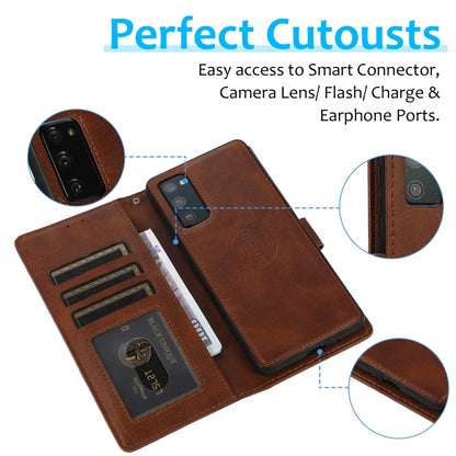 For Samsung Galaxy S20 FE Calf Texture 2 in 1 Detachable Magnetic Back Cover Horizontal Flip Leather Case with Holder & Card Slots & Wallet & Photo Frame(Brown) by buy2fix