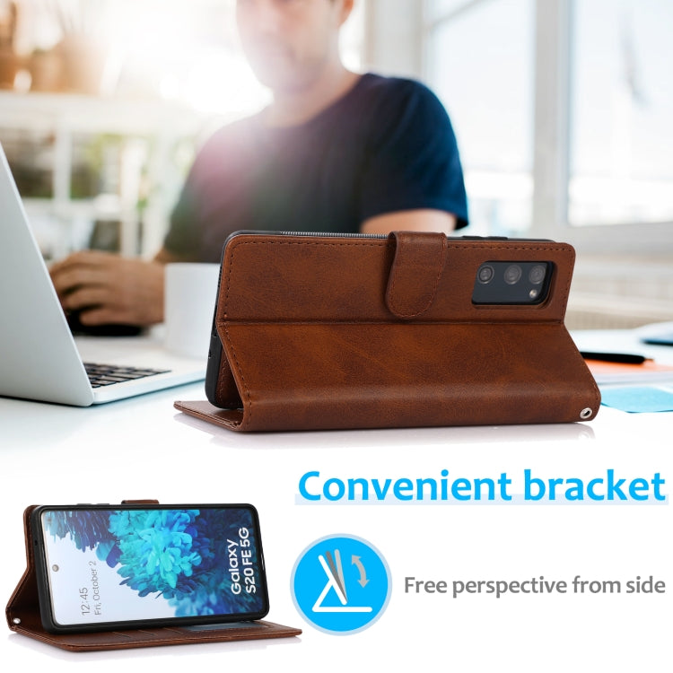 For Samsung Galaxy S20 FE Calf Texture 2 in 1 Detachable Magnetic Back Cover Horizontal Flip Leather Case with Holder & Card Slots & Wallet & Photo Frame(Brown) by buy2fix