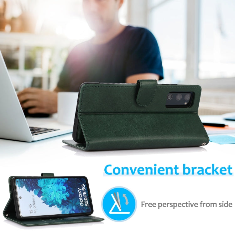 For Samsung Galaxy S20 FE Calf Texture 2 in 1 Detachable Magnetic Back Cover Horizontal Flip Leather Case with Holder & Card Slots & Wallet & Photo Frame(Green) by buy2fix