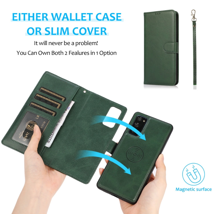 For Samsung Galaxy S20 FE Calf Texture 2 in 1 Detachable Magnetic Back Cover Horizontal Flip Leather Case with Holder & Card Slots & Wallet & Photo Frame(Green) by buy2fix