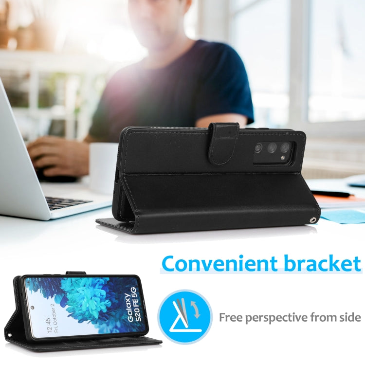 For Samsung Galaxy S20 FE Calf Texture 2 in 1 Detachable Magnetic Back Cover Horizontal Flip Leather Case with Holder & Card Slots & Wallet & Photo Frame(Black) by buy2fix