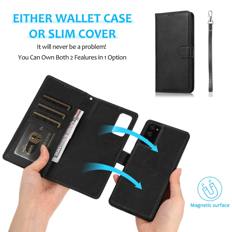 For Samsung Galaxy S20 FE Calf Texture 2 in 1 Detachable Magnetic Back Cover Horizontal Flip Leather Case with Holder & Card Slots & Wallet & Photo Frame(Black) by buy2fix