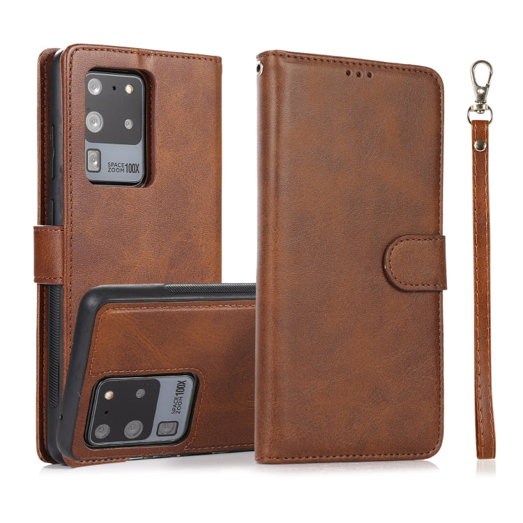 For Samsung Galaxy S20 Ultra Calf Texture 2 in 1 Detachable Magnetic Back Cover Horizontal Flip Leather Case with Holder & Card Slots & Wallet & Photo Frame(Brown) by buy2fix