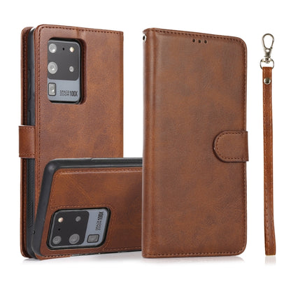 For Samsung Galaxy S20 Ultra Calf Texture 2 in 1 Detachable Magnetic Back Cover Horizontal Flip Leather Case with Holder & Card Slots & Wallet & Photo Frame(Brown) by buy2fix