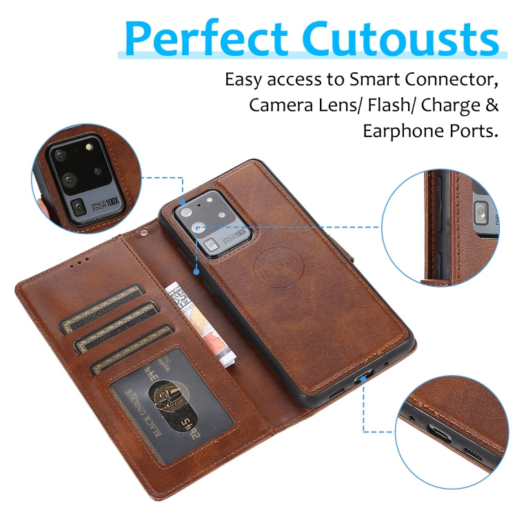 For Samsung Galaxy S20 Ultra Calf Texture 2 in 1 Detachable Magnetic Back Cover Horizontal Flip Leather Case with Holder & Card Slots & Wallet & Photo Frame(Brown) by buy2fix