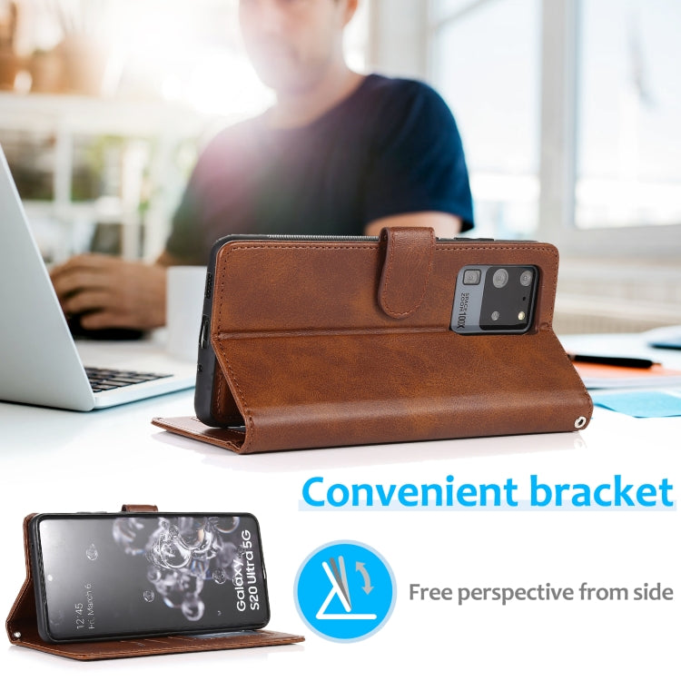 For Samsung Galaxy S20 Ultra Calf Texture 2 in 1 Detachable Magnetic Back Cover Horizontal Flip Leather Case with Holder & Card Slots & Wallet & Photo Frame(Brown) by buy2fix