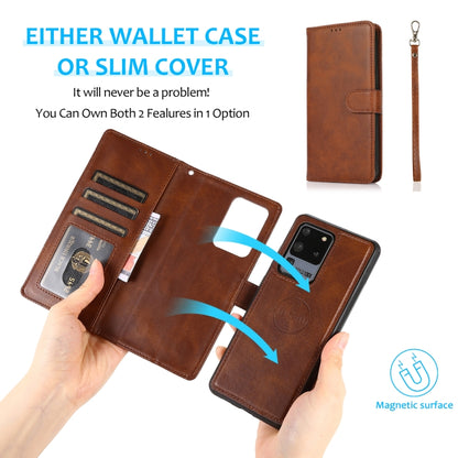For Samsung Galaxy S20 Ultra Calf Texture 2 in 1 Detachable Magnetic Back Cover Horizontal Flip Leather Case with Holder & Card Slots & Wallet & Photo Frame(Brown) by buy2fix