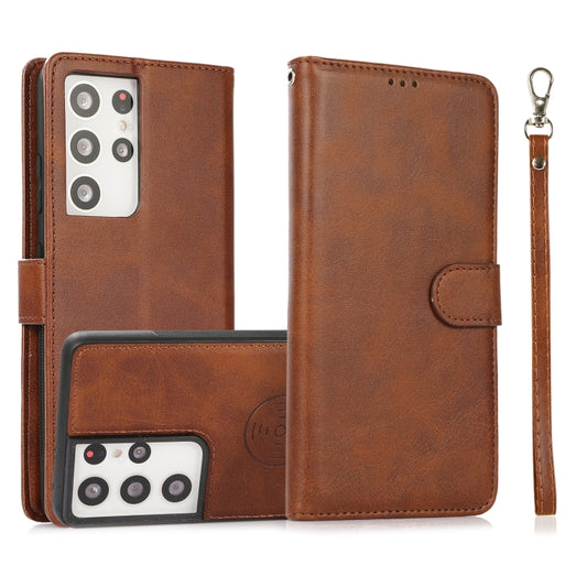 For Samsung Galaxy S21 Ultra 5G Calf Texture 2 in 1 Detachable Magnetic Back Cover Horizontal Flip Leather Case with Holder & Card Slots & Wallet & Photo Frame(Brown) - Galaxy S21 Ultra 5G Cases by buy2fix | Online Shopping UK | buy2fix