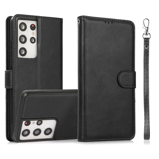 For Samsung Galaxy S21 Ultra 5G Calf Texture 2 in 1 Detachable Magnetic Back Cover Horizontal Flip Leather Case with Holder & Card Slots & Wallet & Photo Frame(Black) - Galaxy S21 Ultra 5G Cases by buy2fix | Online Shopping UK | buy2fix
