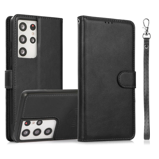 For Samsung Galaxy S21 Ultra 5G Calf Texture 2 in 1 Detachable Magnetic Back Cover Horizontal Flip Leather Case with Holder & Card Slots & Wallet & Photo Frame(Black)