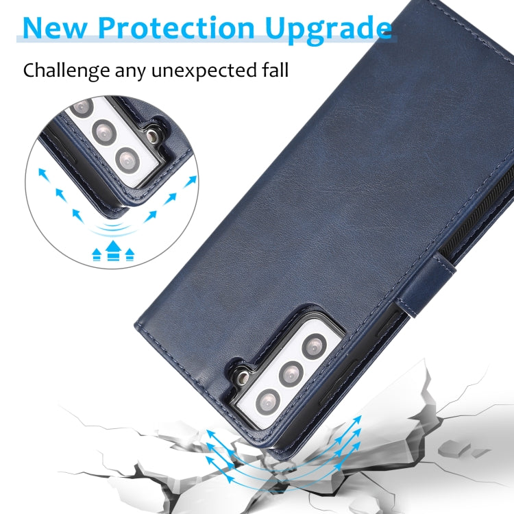 For Samsung Galaxy S21+ 5G Calf Texture 2 in 1 Detachable Magnetic Back Cover Horizontal Flip Leather Case with Holder & Card Slots & Wallet & Photo Frame(Blue) - Galaxy S21+ 5G Cases by buy2fix | Online Shopping UK | buy2fix
