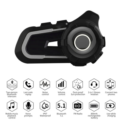 WUPP CS-1412C1 Bluetooth 5.1 S2 Motorcycle Helmet Full Duplex Bluetooth Intercom Headset Earphone(Grey) - Motorcycle Walkie Talkie by buy2fix | Online Shopping UK | buy2fix