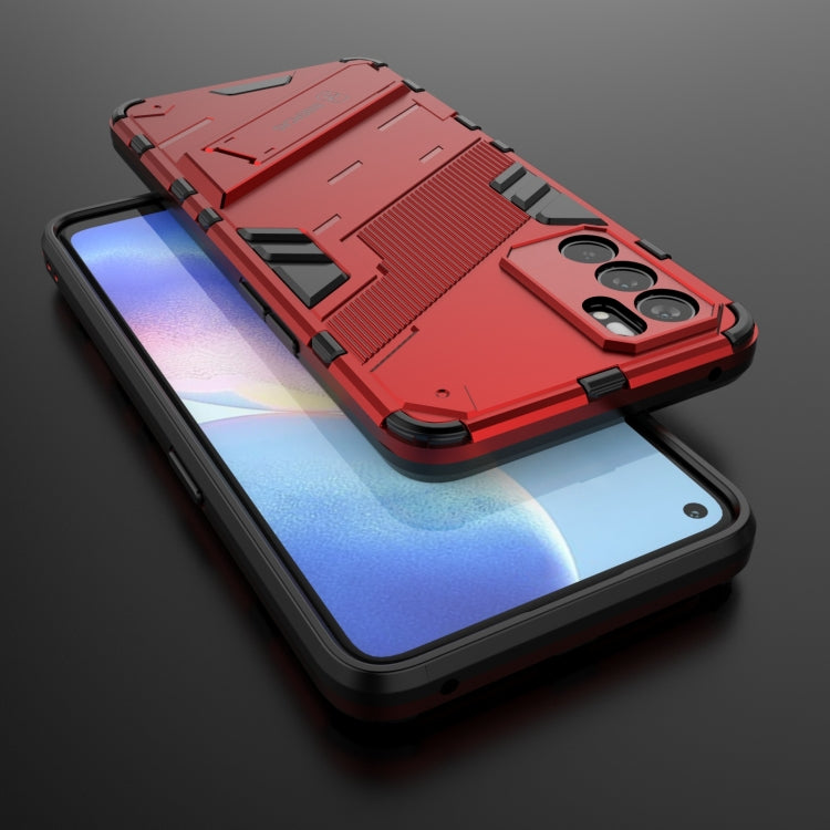 For OPPO Reno6 5G Punk Armor 2 in 1 PC + TPU Shockproof Case with Invisible Holder(Red) by buy2fix