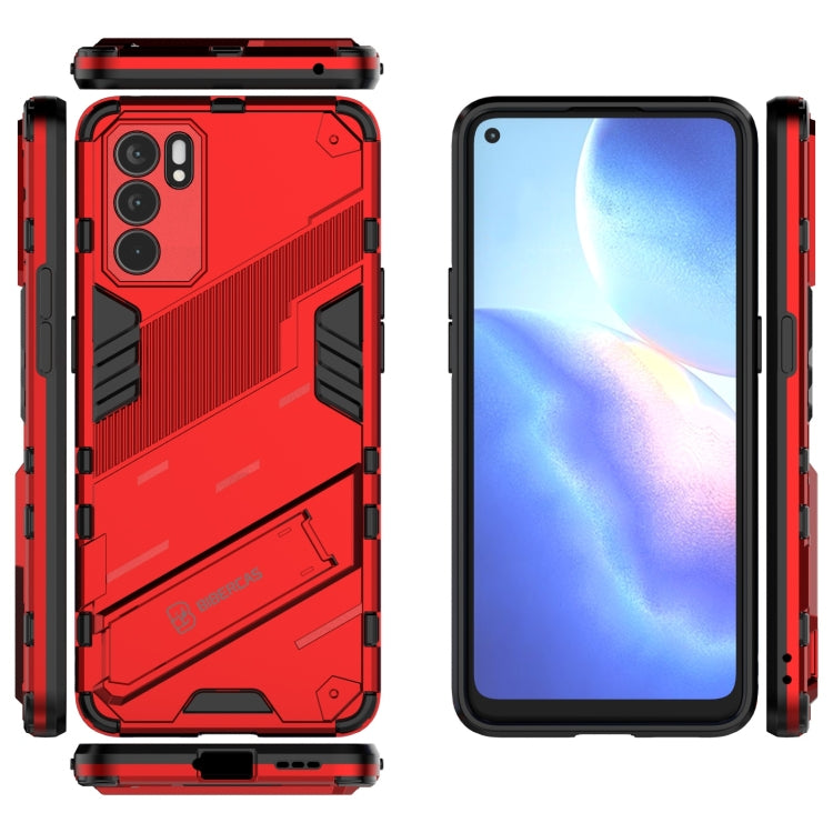 For OPPO Reno6 5G Punk Armor 2 in 1 PC + TPU Shockproof Case with Invisible Holder(Red) by buy2fix
