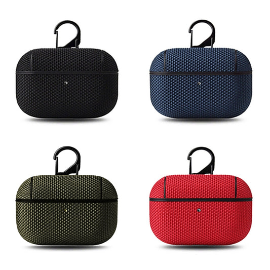 Business Cloth Earphone Protective Case with Hook For AirPods Pro(Blue) - For AirPods Pro by buy2fix | Online Shopping UK | buy2fix