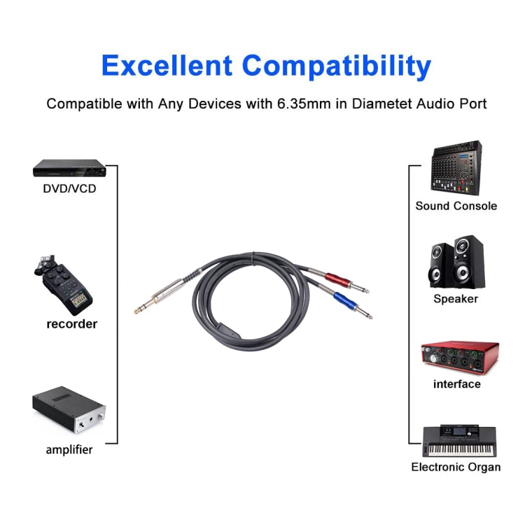 BLS0201-50 Stereo 6.35mm Male to Dual Mono 6.35mm Audio Cable, Length:5m - Microphone Audio Cable & Connector by buy2fix | Online Shopping UK | buy2fix