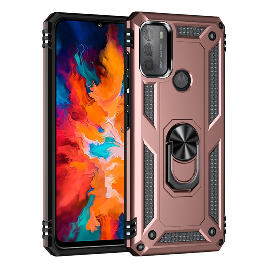 For Motorola Moto G50 Shockproof TPU + PC Protective Case with 360 Degree Rotating Holder(Rose Gold) by buy2fix