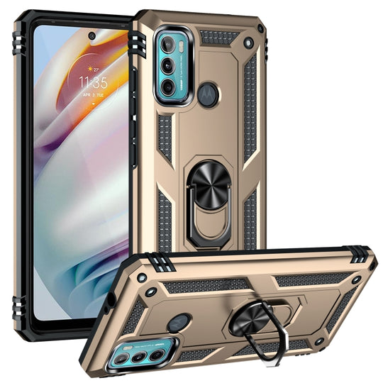 For Motorola Moto G60 / G40 Fusion Shockproof TPU + PC Protective Case with 360 Degree Rotating Holder(Gold)