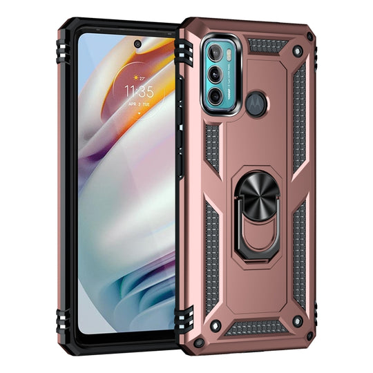 Pour Motorola Moto G60 / G40 Fusion Étui de protection antichoc TPU + PC avec support rotatif à 360 degrés (or rose)