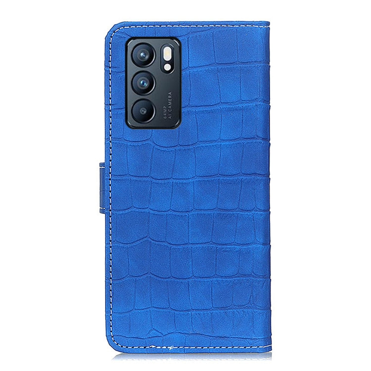 For OPPO Reno6 5G Crocodile Texture Horizontal Flip Leather Case with Holder & Card Slots & Wallet(Blue) by buy2fix