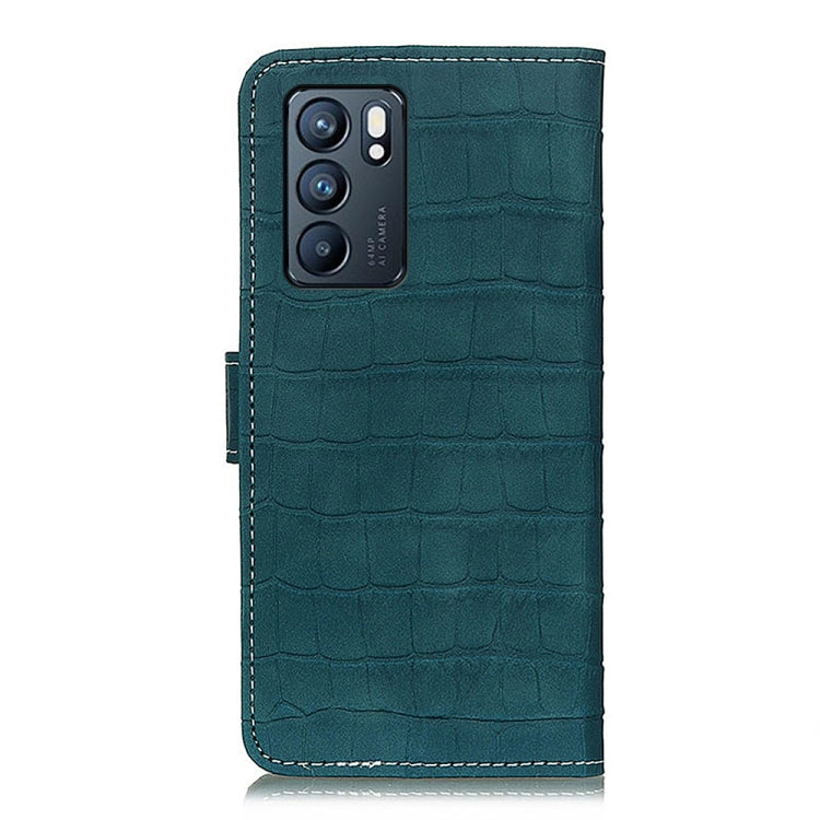 For OPPO Reno6 5G Crocodile Texture Horizontal Flip Leather Case with Holder & Card Slots & Wallet(Dark Green) by buy2fix