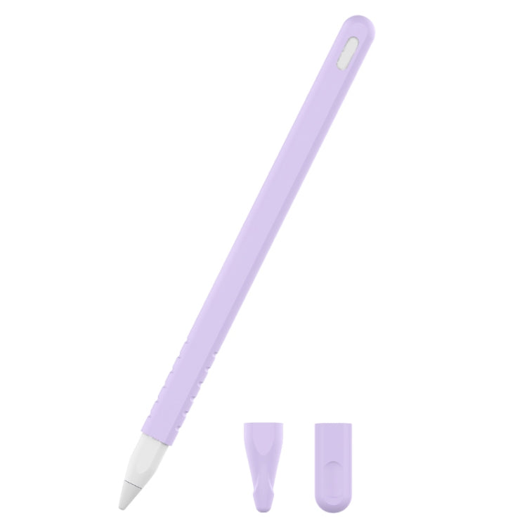 3 in 1 Pure Color Silicone Stylus Pen Protective Case Set for Apple Pencil 2(Light Purple) - Pencil Accessories by buy2fix | Online Shopping UK | buy2fix