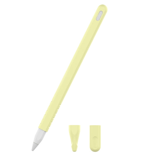 3 in 1 Pure Color Silicone Stylus Pen Protective Case Set for Apple Pencil 2(Yellow) - Pencil Accessories by buy2fix | Online Shopping UK | buy2fix