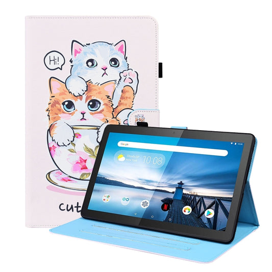 For Lenovo M10 FHD REL TB-X605FC / TB-X605LC Animal Pattern Horizontal Flip Leather Case with Holder & Card Slots & Photo Frame(Cat Brothers) - Lenovo by buy2fix | Online Shopping UK | buy2fix