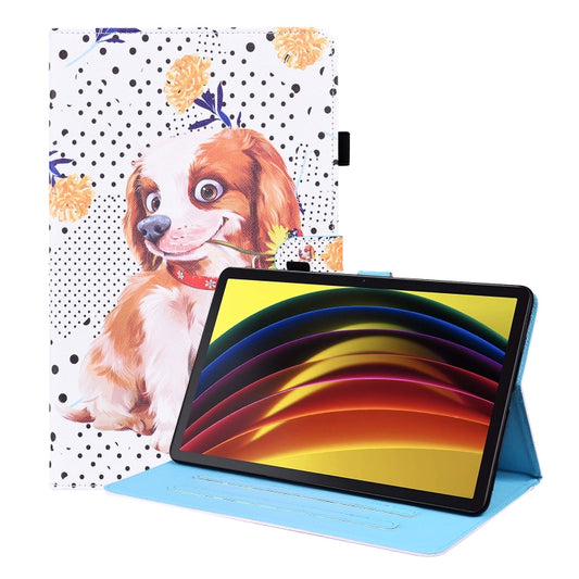 For Lenovo Tab P11 TB-J606F Animal Pattern Horizontal Flip Leather Case with Holder & Card Slots & Photo Frame(Little Flower Dog) - Lenovo by buy2fix | Online Shopping UK | buy2fix