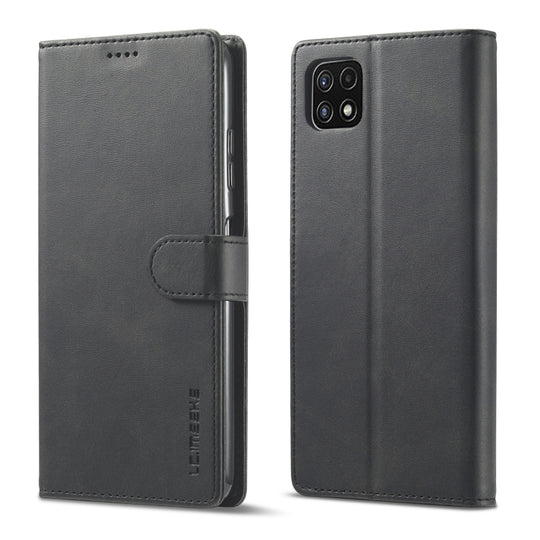 For Samsung Galaxy A22 5G LC.IMEEKE Calf Texture Horizontal Flip Leather Case with Holder & Card Slots & Wallet(Black)