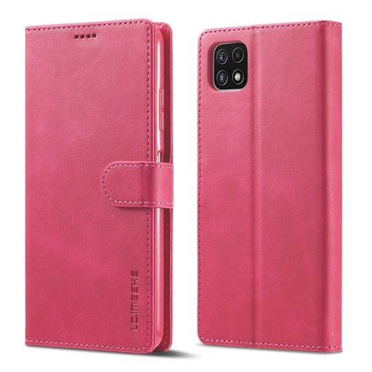 For Samsung Galaxy A22 5G LC.IMEEKE Calf Texture Horizontal Flip Leather Case with Holder & Card Slots & Wallet(Red)