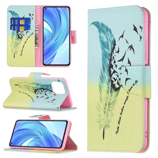 For Xiaomi Mi 11 Lite Colored Drawing Pattern Horizontal Flip Leather Case with Holder & Card Slots & Wallet(Feather) - Xiaomi Cases by buy2fix | Online Shopping UK | buy2fix
