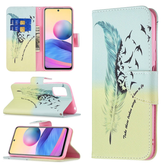 For Xiaomi Poco M3 Pro / Redmi Note 10 5G Colored Drawing Pattern Horizontal Flip Leather Case with Holder & Card Slots & Wallet(Feather) - Xiaomi Cases by buy2fix | Online Shopping UK | buy2fix
