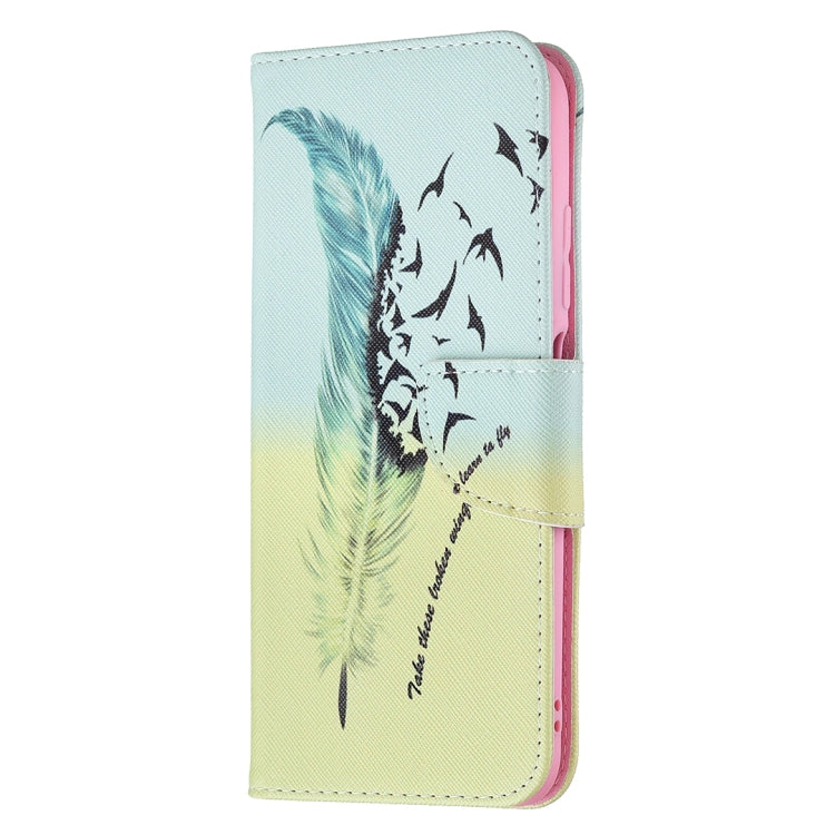 For Xiaomi Poco M3 Pro / Redmi Note 10 5G Colored Drawing Pattern Horizontal Flip Leather Case with Holder & Card Slots & Wallet(Feather) - Xiaomi Cases by buy2fix | Online Shopping UK | buy2fix