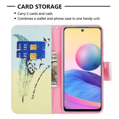 For Xiaomi Poco M3 Pro / Redmi Note 10 5G Colored Drawing Pattern Horizontal Flip Leather Case with Holder & Card Slots & Wallet(Feather) - Xiaomi Cases by buy2fix | Online Shopping UK | buy2fix