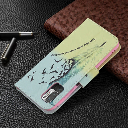 For Xiaomi Poco M3 Pro / Redmi Note 10 5G Colored Drawing Pattern Horizontal Flip Leather Case with Holder & Card Slots & Wallet(Feather) - Xiaomi Cases by buy2fix | Online Shopping UK | buy2fix