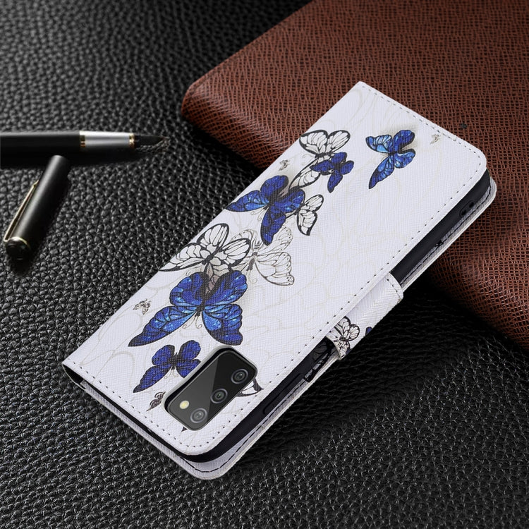 For Samsung Galaxy A03s 164mm Colored Drawing Pattern Horizontal Flip Leather Case with Holder & Card Slots & Wallet(Blue Butterflies) by buy2fix