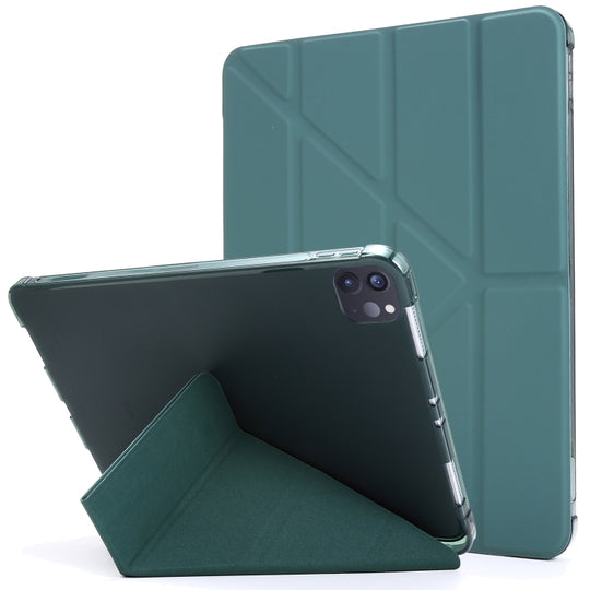 For iPad Air 13 2025 / 2024 / Pro 12.9 2022 / 2021 Multi-folding TPU Leather Tablet Case with Holder & Pen Slot(Deep Green)