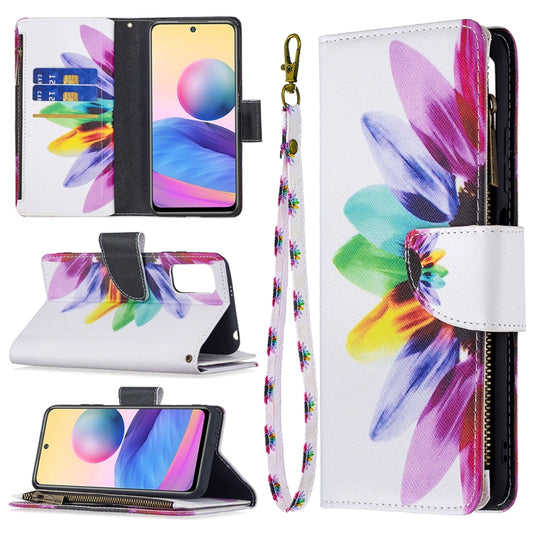 For Xiaomi Poco M3 Pro / Redmi Note 10 5G Colored Drawing Pattern Zipper Horizontal Flip Leather Case with Holder & Card Slots & Wallet(Sun Flower) - Xiaomi Cases by buy2fix | Online Shopping UK | buy2fix
