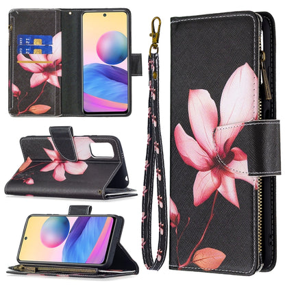 For Xiaomi Poco M3 Pro / Redmi Note 10 5G Colored Drawing Pattern Zipper Horizontal Flip Leather Case with Holder & Card Slots & Wallet(Lotus) - Xiaomi Cases by buy2fix | Online Shopping UK | buy2fix