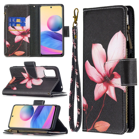 For Xiaomi Poco M3 Pro / Redmi Note 10 5G Colored Drawing Pattern Zipper Horizontal Flip Leather Case with Holder & Card Slots & Wallet(Lotus) - Xiaomi Cases by buy2fix | Online Shopping UK | buy2fix