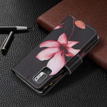 For Xiaomi Poco M3 Pro / Redmi Note 10 5G Colored Drawing Pattern Zipper Horizontal Flip Leather Case with Holder & Card Slots & Wallet(Lotus) - Xiaomi Cases by buy2fix | Online Shopping UK | buy2fix