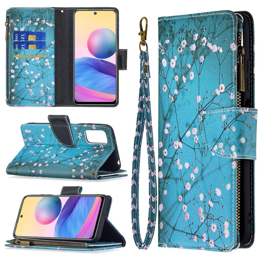 For Xiaomi Poco M3 Pro / Redmi Note 10 5G Colored Drawing Pattern Zipper Horizontal Flip Leather Case with Holder & Card Slots & Wallet(Plum Blossom) - Xiaomi Cases by buy2fix | Online Shopping UK | buy2fix