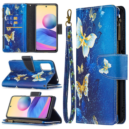For Xiaomi Poco M3 Pro / Redmi Note 10 5G Colored Drawing Pattern Zipper Horizontal Flip Leather Case with Holder & Card Slots & Wallet(Gold Butterfly) - Xiaomi Cases by buy2fix | Online Shopping UK | buy2fix