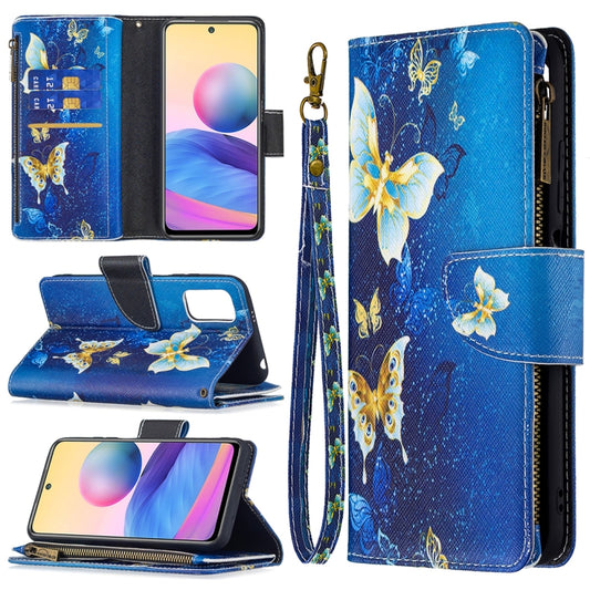 For Xiaomi Poco M3 Pro / Redmi Note 10 5G Colored Drawing Pattern Zipper Horizontal Flip Leather Case with Holder & Card Slots & Wallet(Gold Butterfly) - Xiaomi Cases by buy2fix | Online Shopping UK | buy2fix